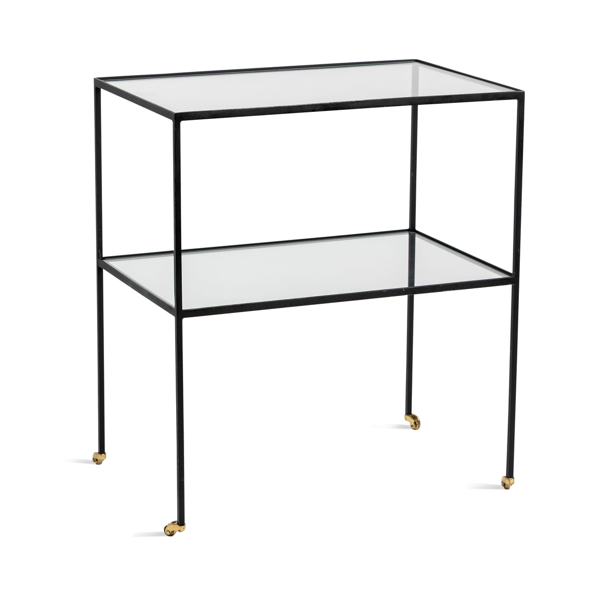 Vintage, Black Metal and Glass Side Table with Brass Casters Eleish Van Breems Home