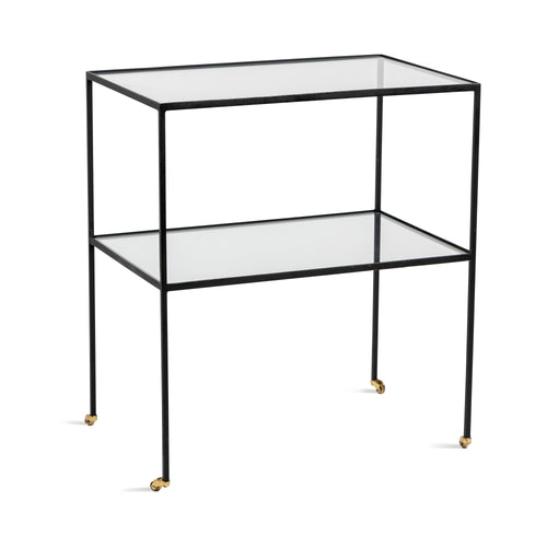 Vintage, Black Metal and Glass Side Table with Brass Casters