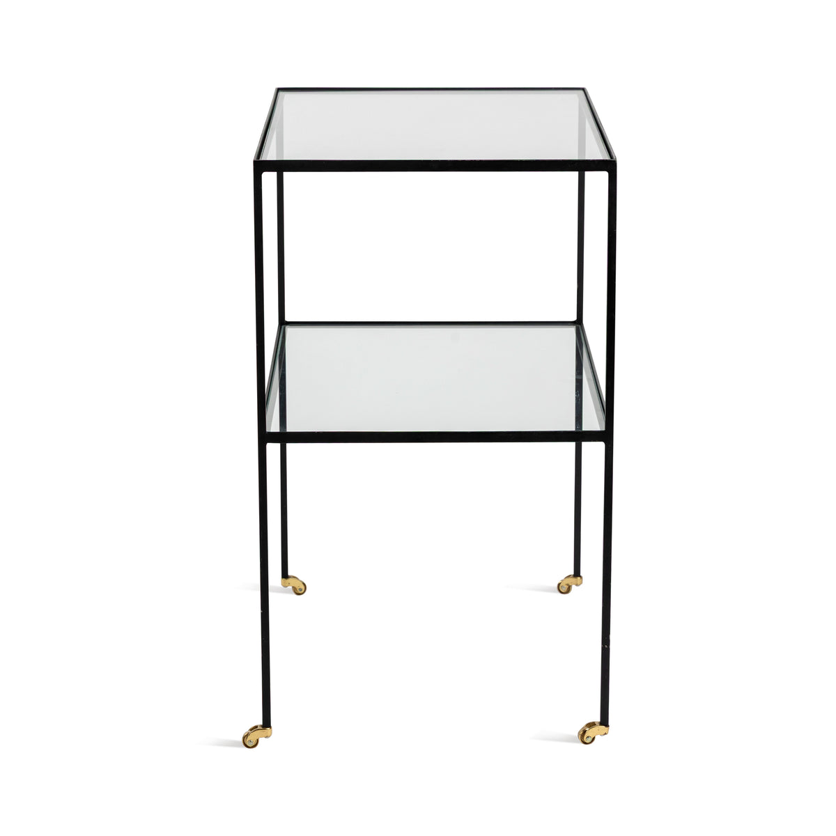 Vintage, Black Metal and Glass Side Table with Brass Casters Eleish Van Breems Home