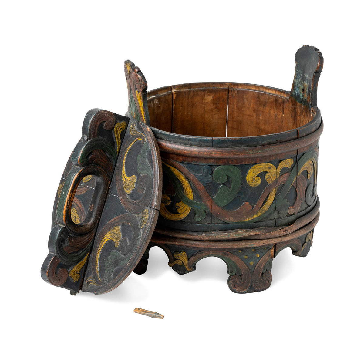 Norwegian Banded Bentwood Bucket with Handled Lid Eleish Van Breems Home