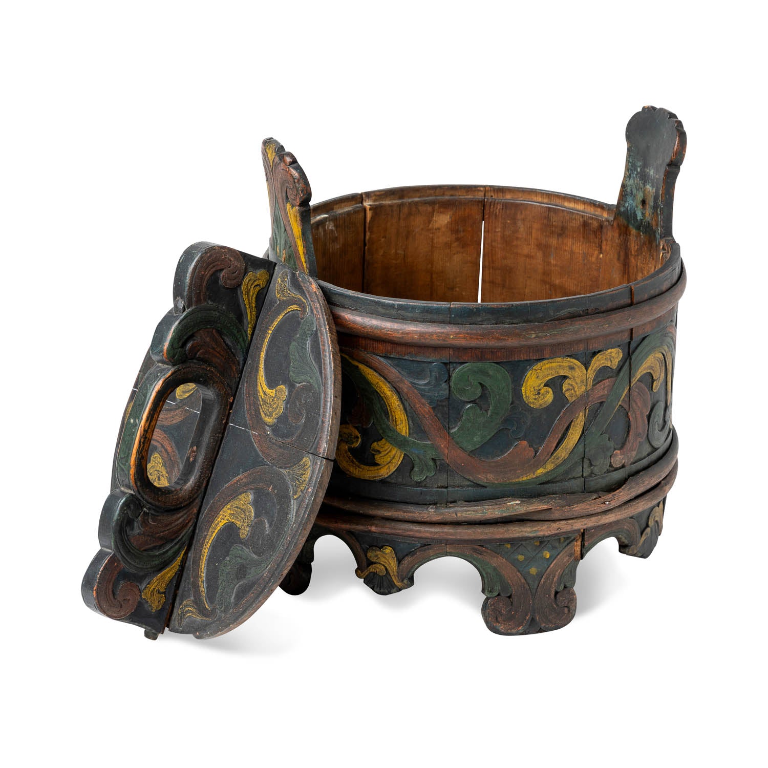 Norwegian Banded Bentwood Bucket with Handled Lid Eleish Van Breems Home