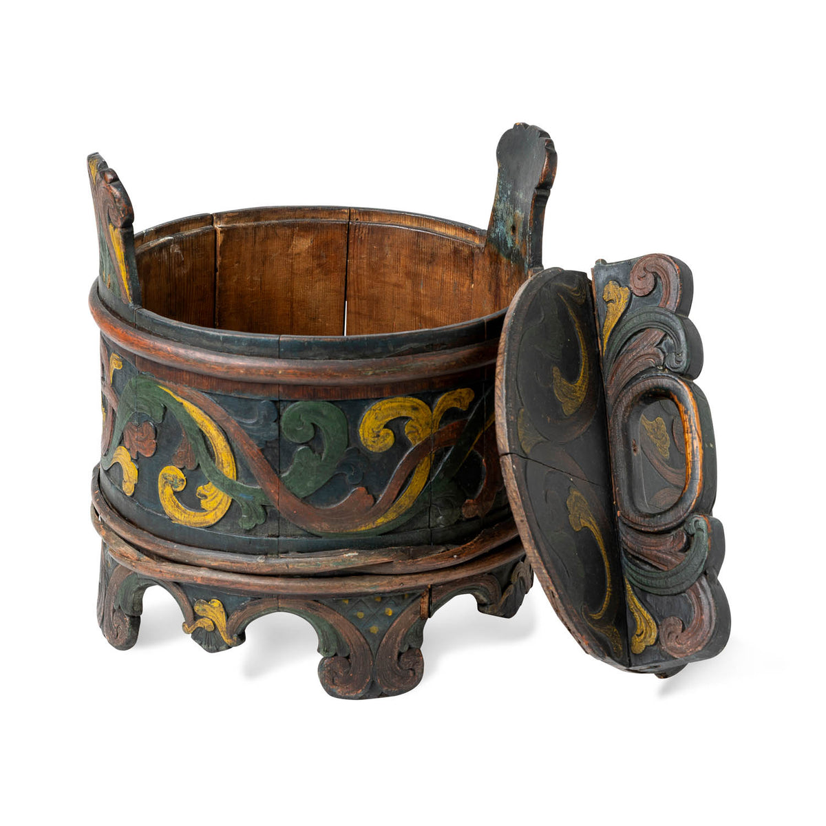 Norwegian Banded Bentwood Bucket with Handled Lid Eleish Van Breems Home
