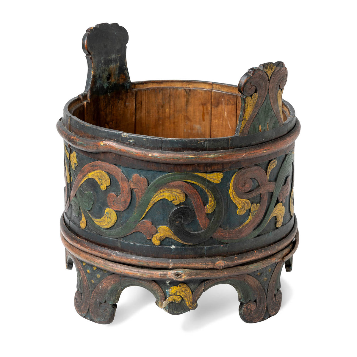 Norwegian Banded Bentwood Bucket with Handled Lid Eleish Van Breems Home