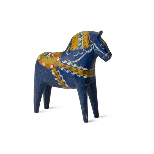 Rare L. 19thc. Bright Blue Scandinavian Carved & Painted Dala Horse Small