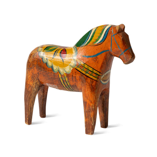 Scandinavian E 20thc. Carved & Painted Dala Horse Yellow Saddle, Large