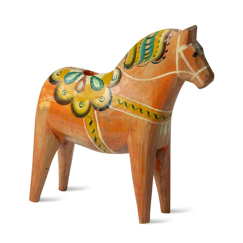 Scandinavian E. 20thc. Carved & Painted Dala Horse Orange, Large