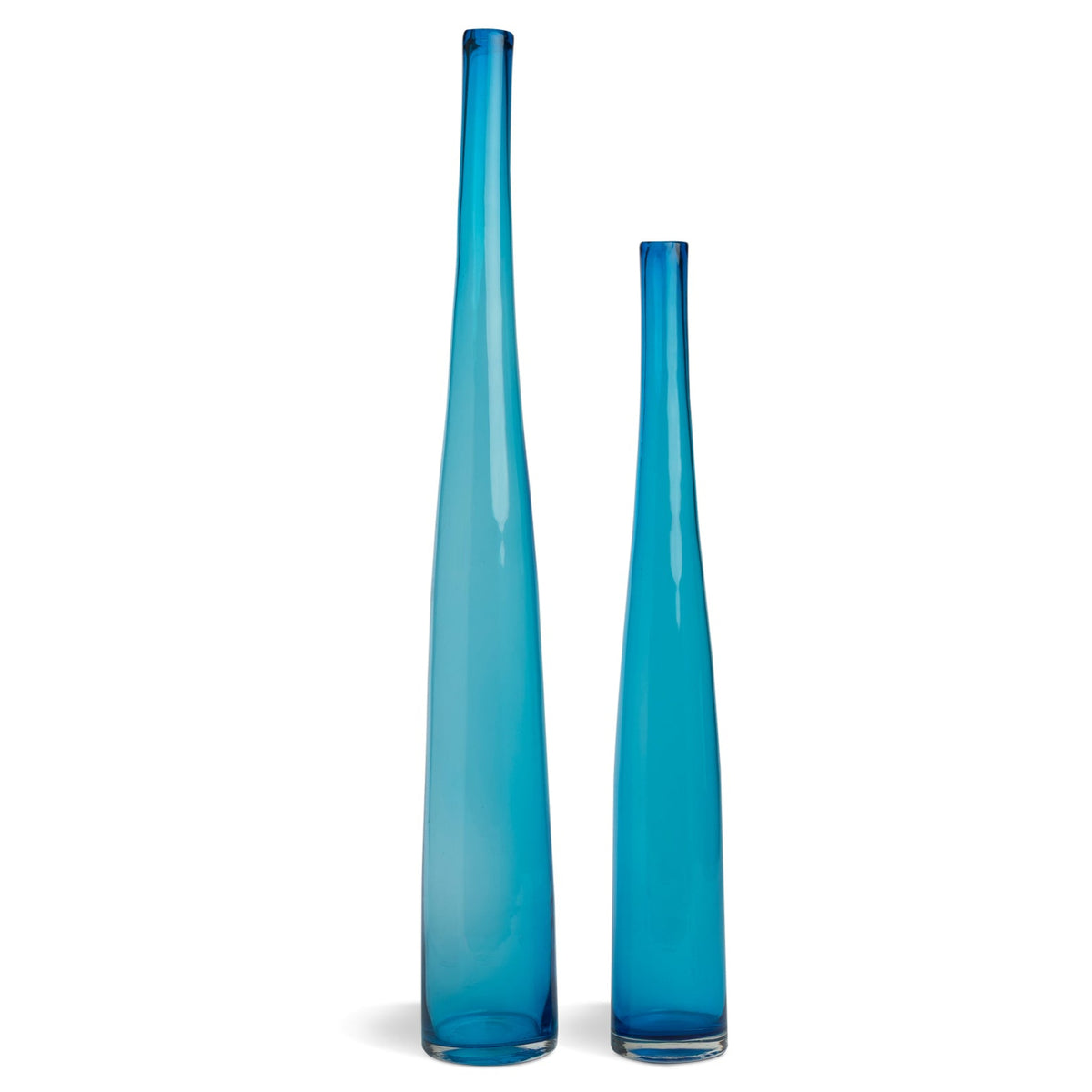 Pair of American Mid-Century Tall Peacock Blue hand-blown Bottle Vases. Eleish Van Breems Home
