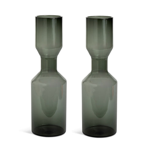 Mid Century Smoked Glass Tapered Vases