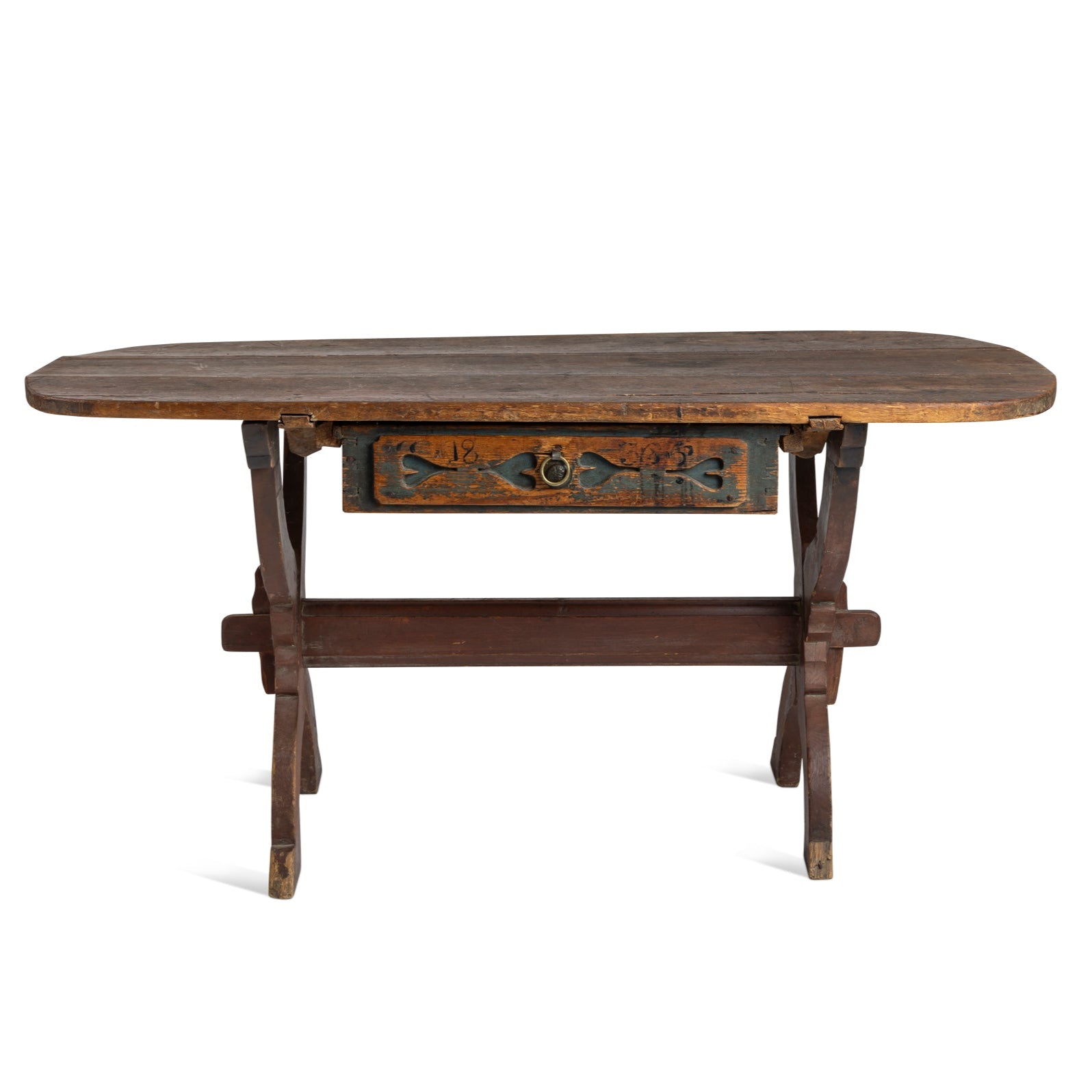 Early 19th Century Swedish original Falun red and blue trestle table Eleish Van Breems Home