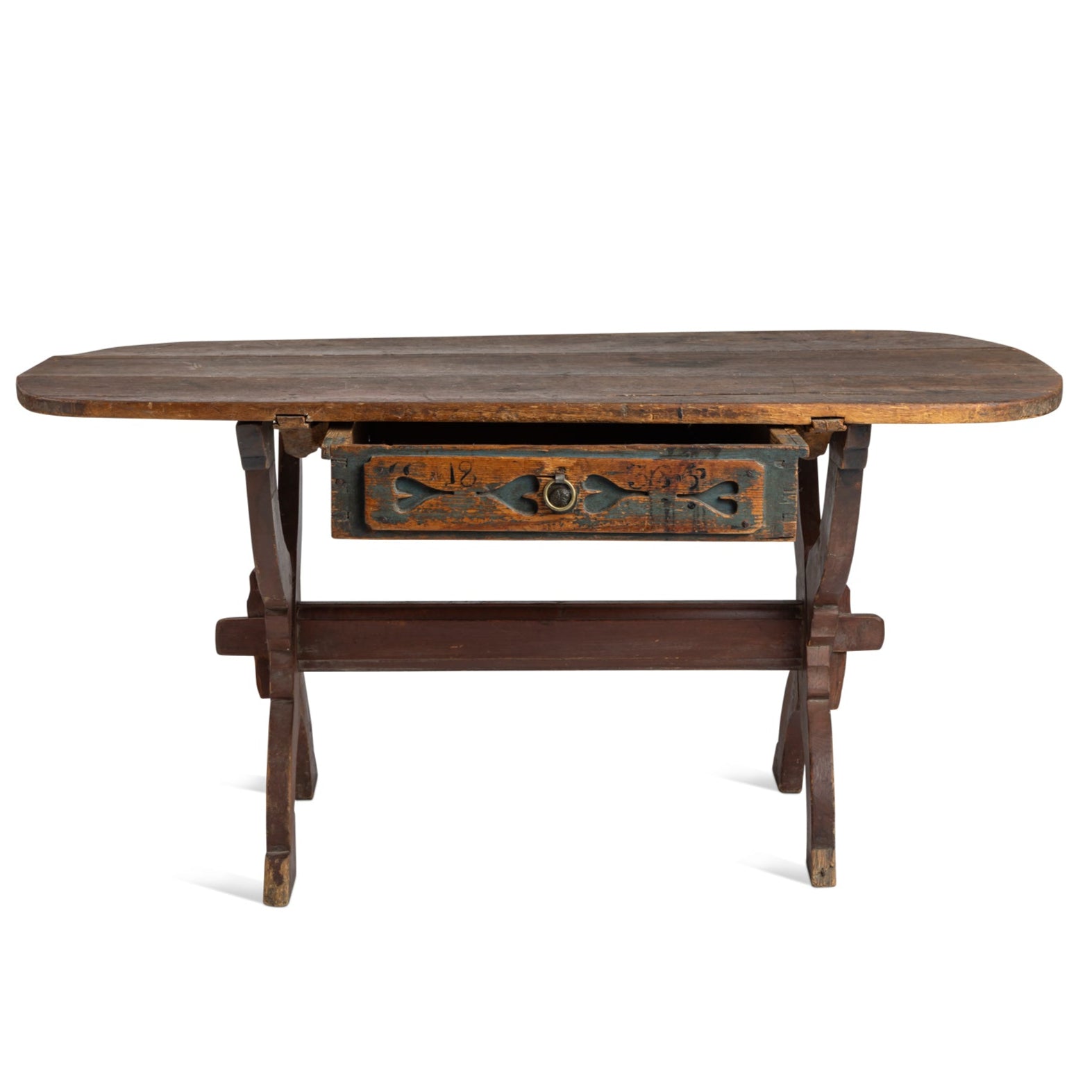 Early 19th Century Swedish original Falun red and blue trestle table Eleish Van Breems Home