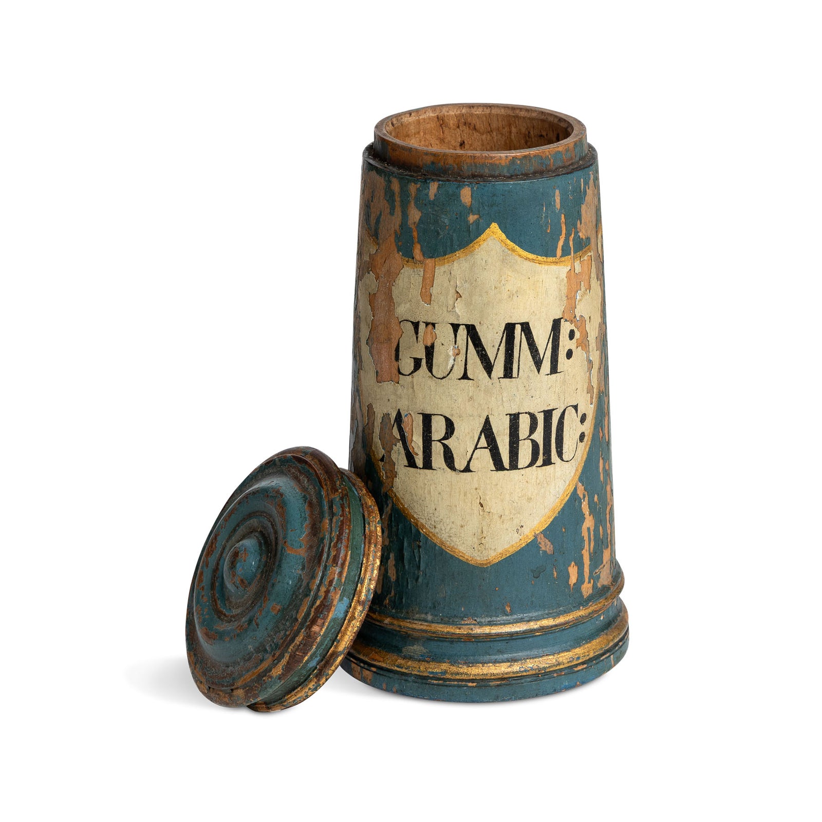 Early 19th C. Apothecary Wooden Jar of Gum Arabic
