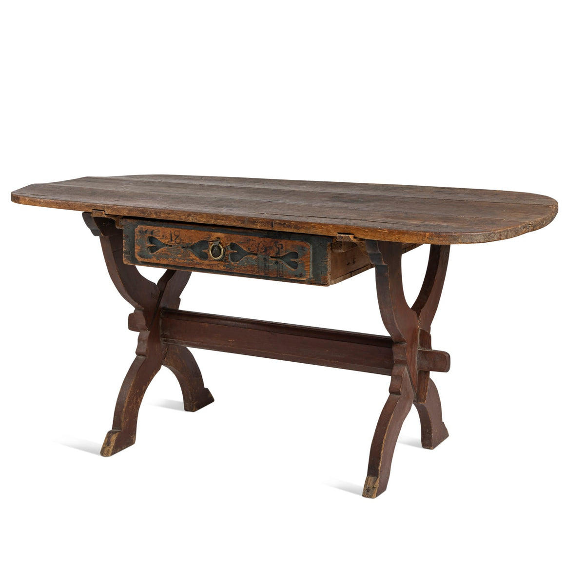 Early 19th Century Swedish original Falun red and blue trestle table Eleish Van Breems Home