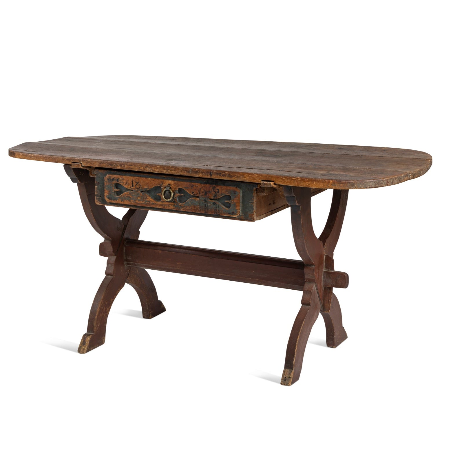 Early 19th Century Swedish original Falun red and blue trestle table Eleish Van Breems Home