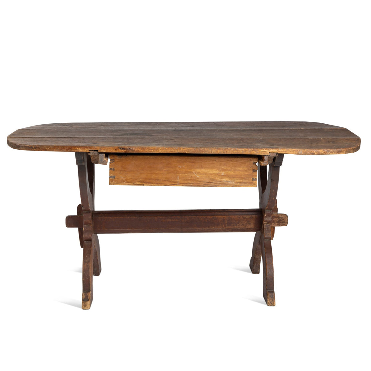 Early 19th Century Swedish original Falun red and blue trestle table Eleish Van Breems Home