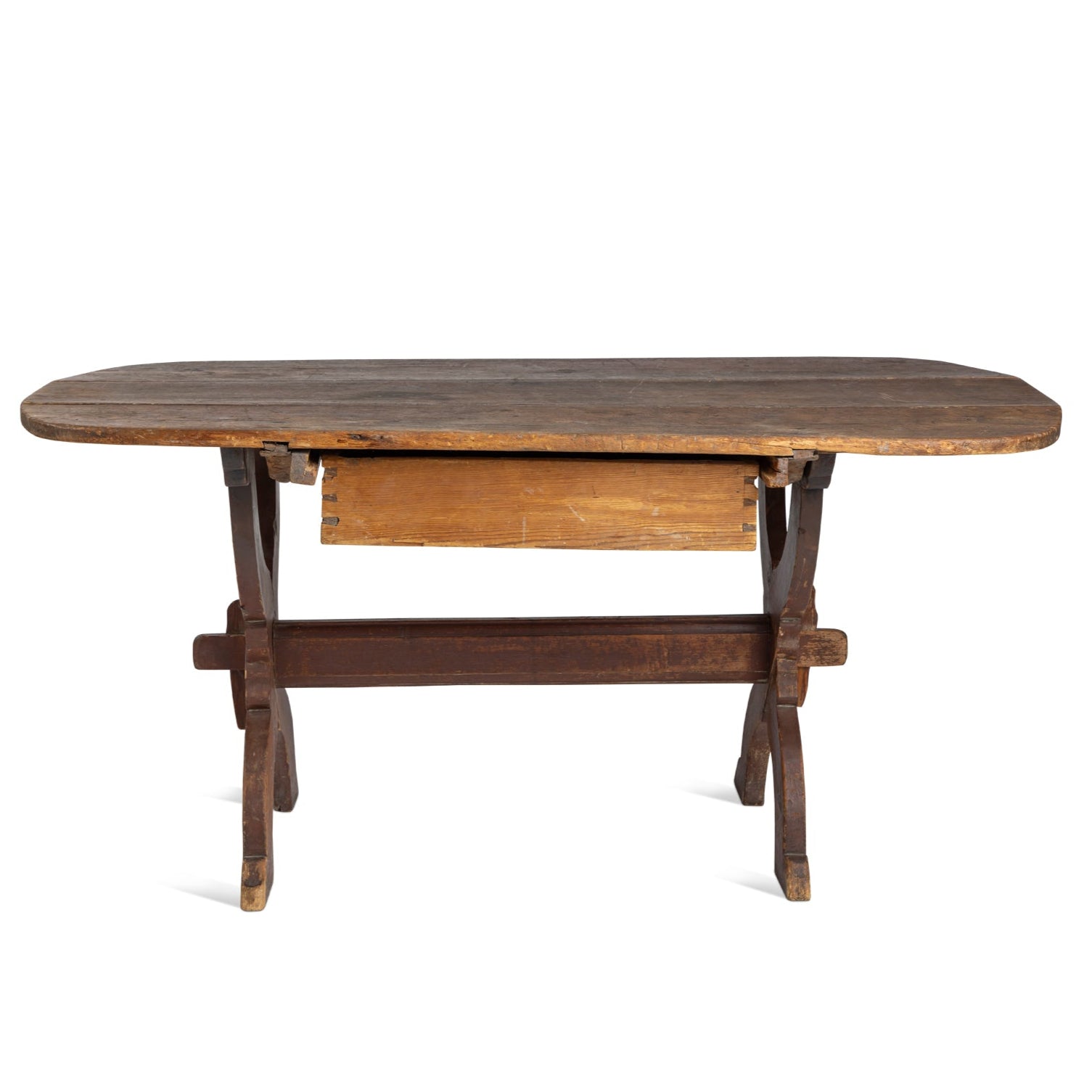 Early 19th Century Swedish original Falun red and blue trestle table Eleish Van Breems Home