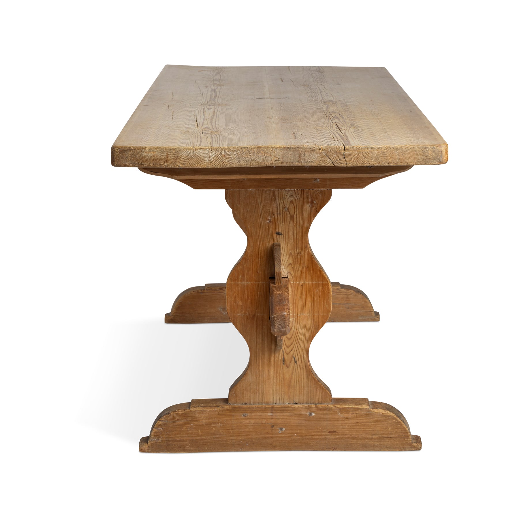 19thC. Swedish Pine, Unpainted Trestle Table 63" Eleish Van Breems Home