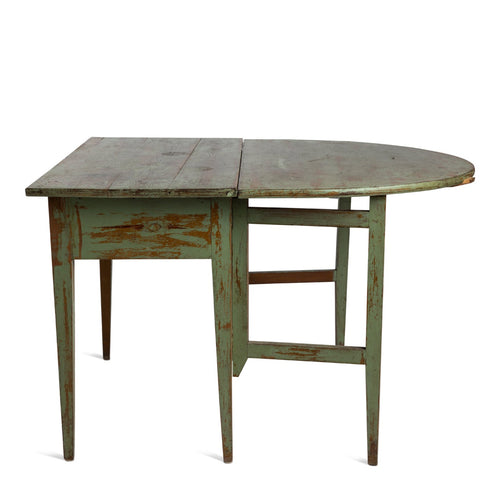 19th C Finnish Writing Desk With A Demi Lune Drop Leaf Extension, Green