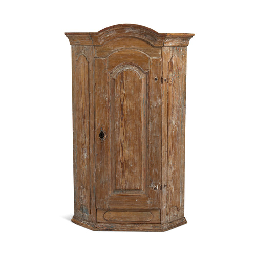 Late 18th C Swedish Dry Scraped Pine Hanging Corner Cabinet