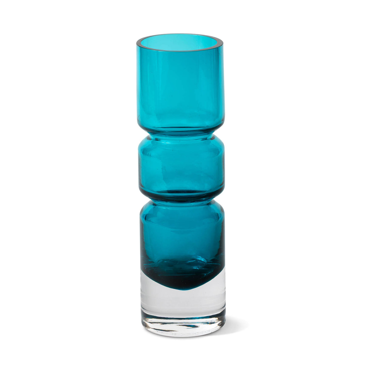 Continental Mid-Century Modern Turquoise Blue Stacked Art Glass Vase with Clear Base Eleish Van Breems Home