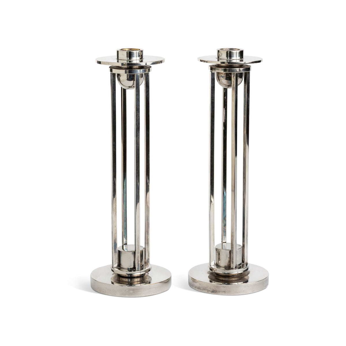 Pair of Richard Meier for Swid Powell Silverplated Candlesticks Eleish Van Breems Home