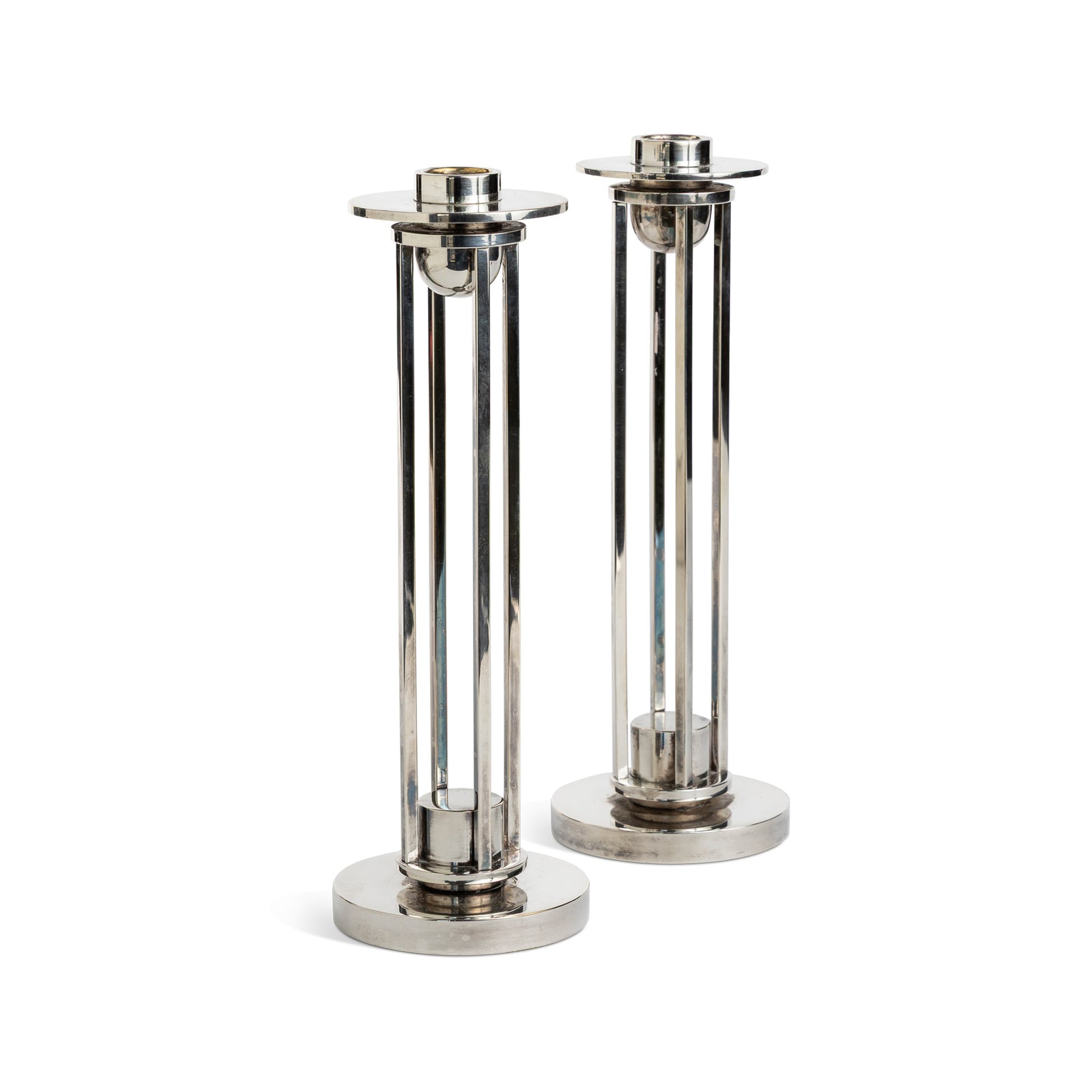 Pair of Richard Meier for Swid Powell Silverplated Candlesticks Eleish Van Breems Home