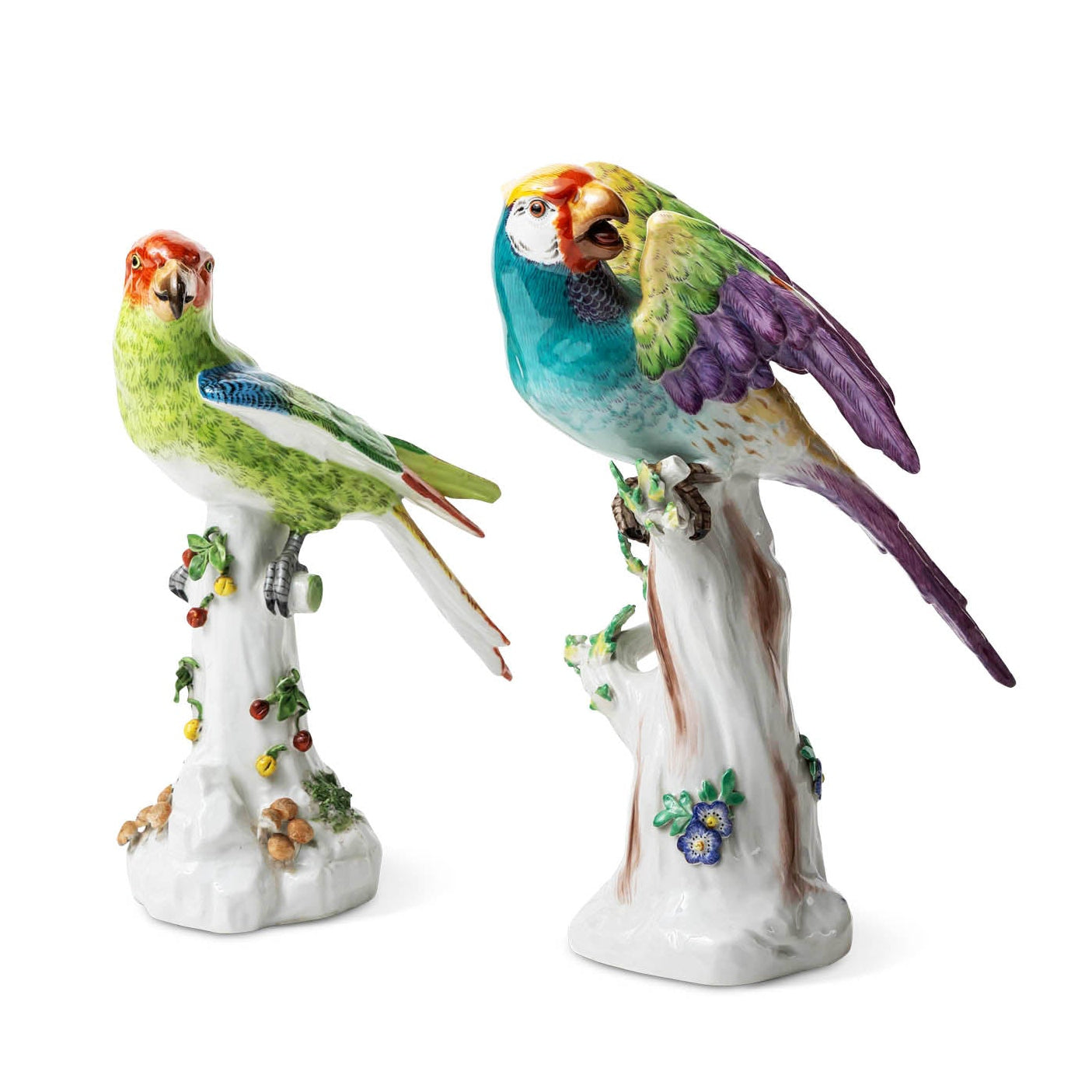 Antique Meissen Porcelain Models of a Macaw and a Green Parrot Eleish Van Breems Home