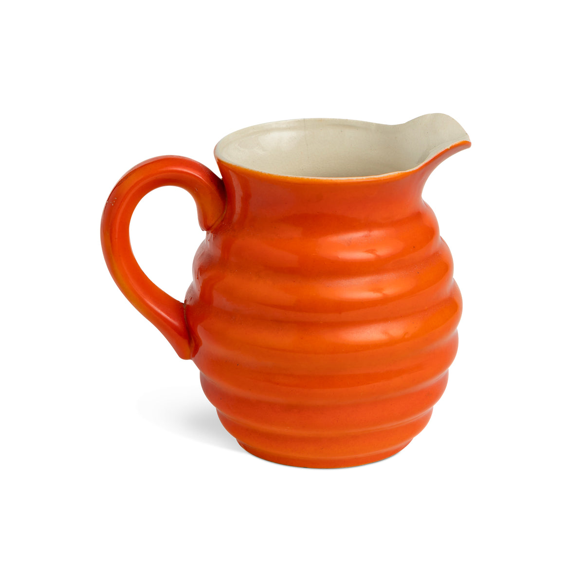 Mid Century Japanese Ribbed Ceramic Persimmon Dairy Pitcher Eleish Van Breems Home