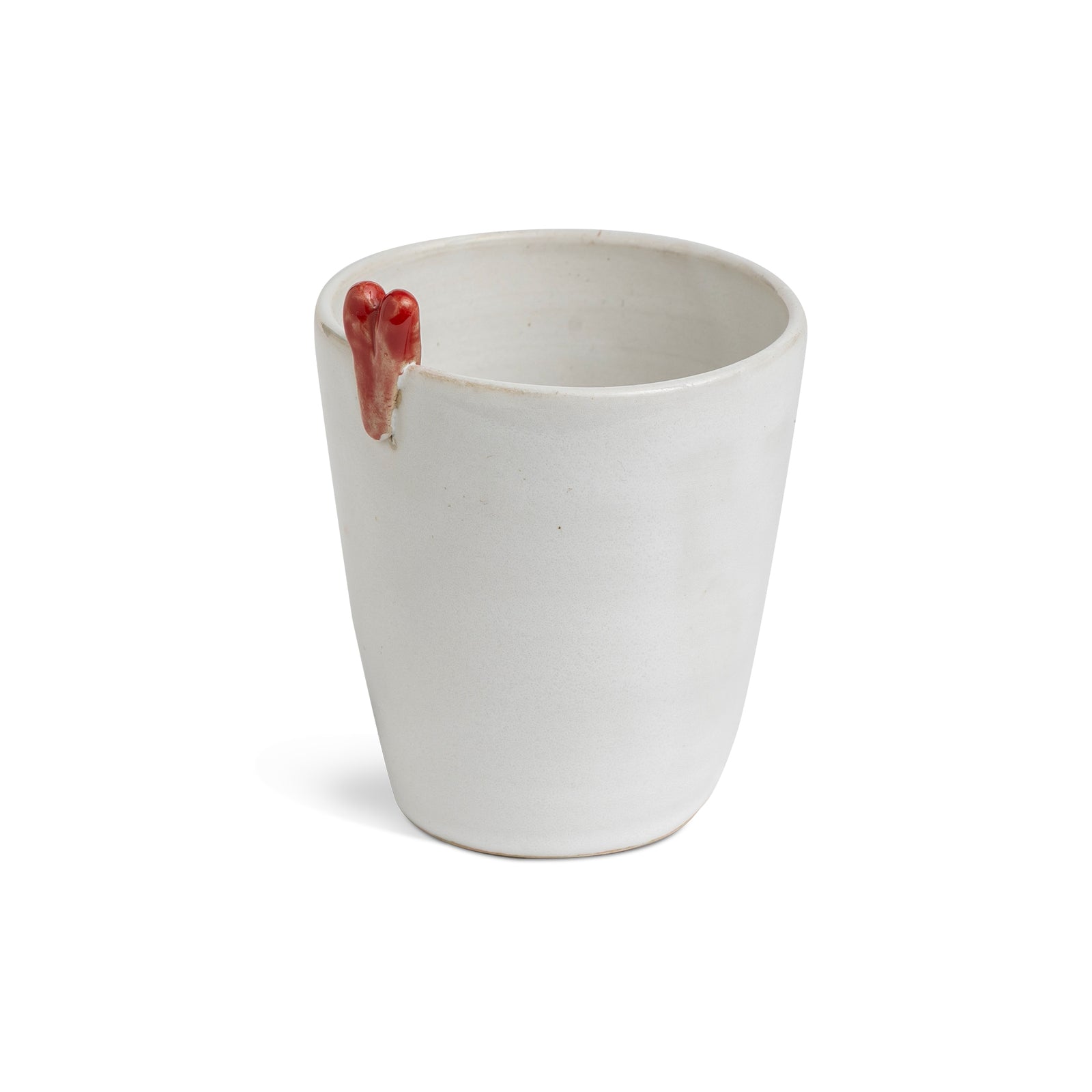Swedish White Ceramic Cup with Red Heart Motif Eleish Van Breems Home