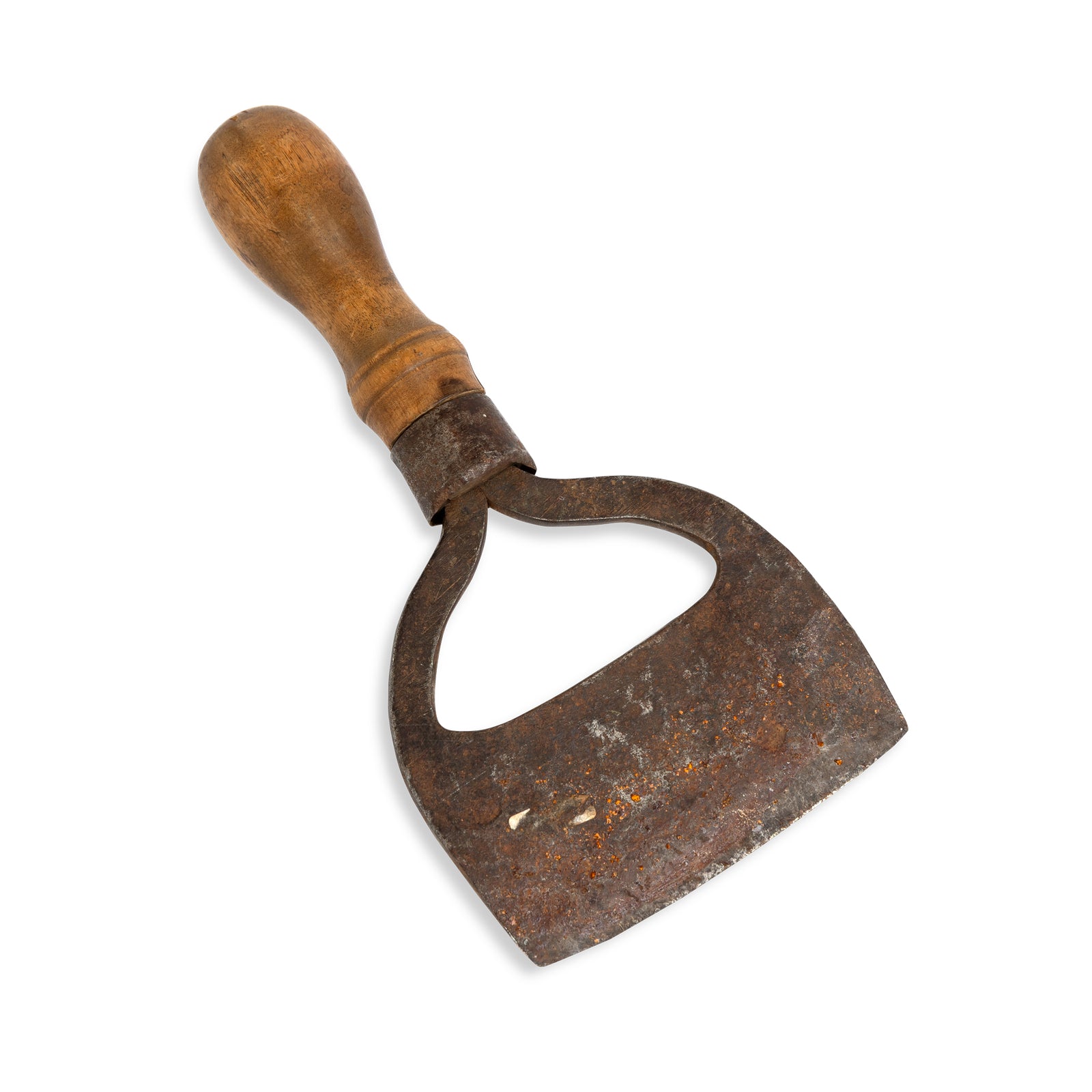 19thc Swedish Metal Forged Iron Meat Chopper with Wooden Handle Eleish Van Breems Home