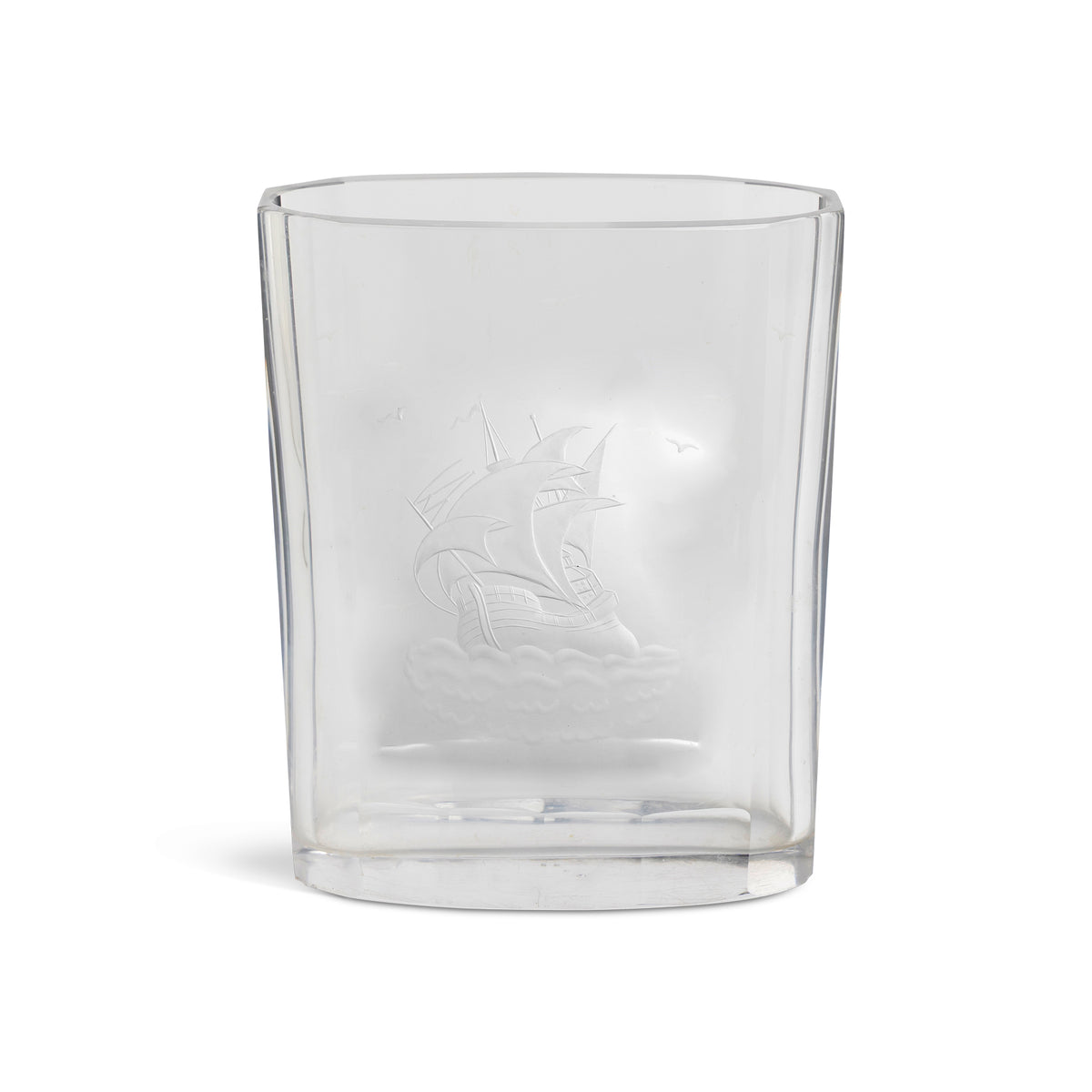 20thc Swedish Orrefors Etched Tall Ship Glass Vase Eleish Van Breems Home