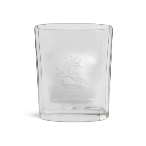 20thc Swedish Orrefors Etched Tall Ship Glass Vase
