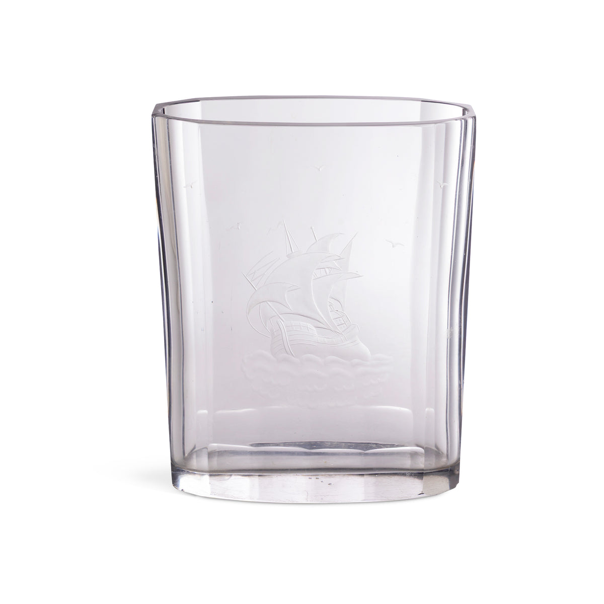 20thc Swedish Orrefors Etched Tall Ship Glass Vase Eleish Van Breems Home