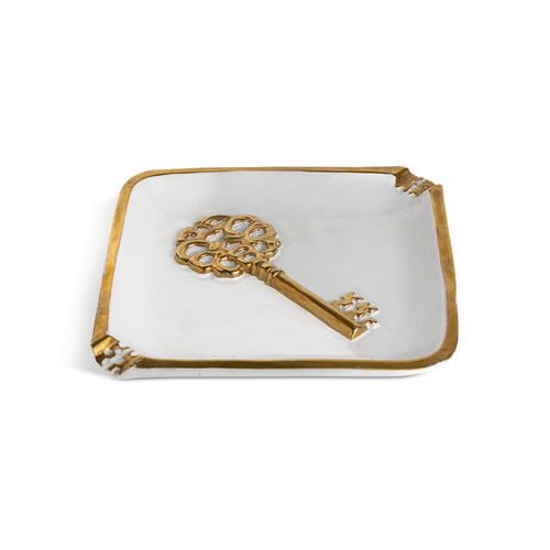 Mid-Century Italian Ceramic Square Key Dish with Gilt Motif