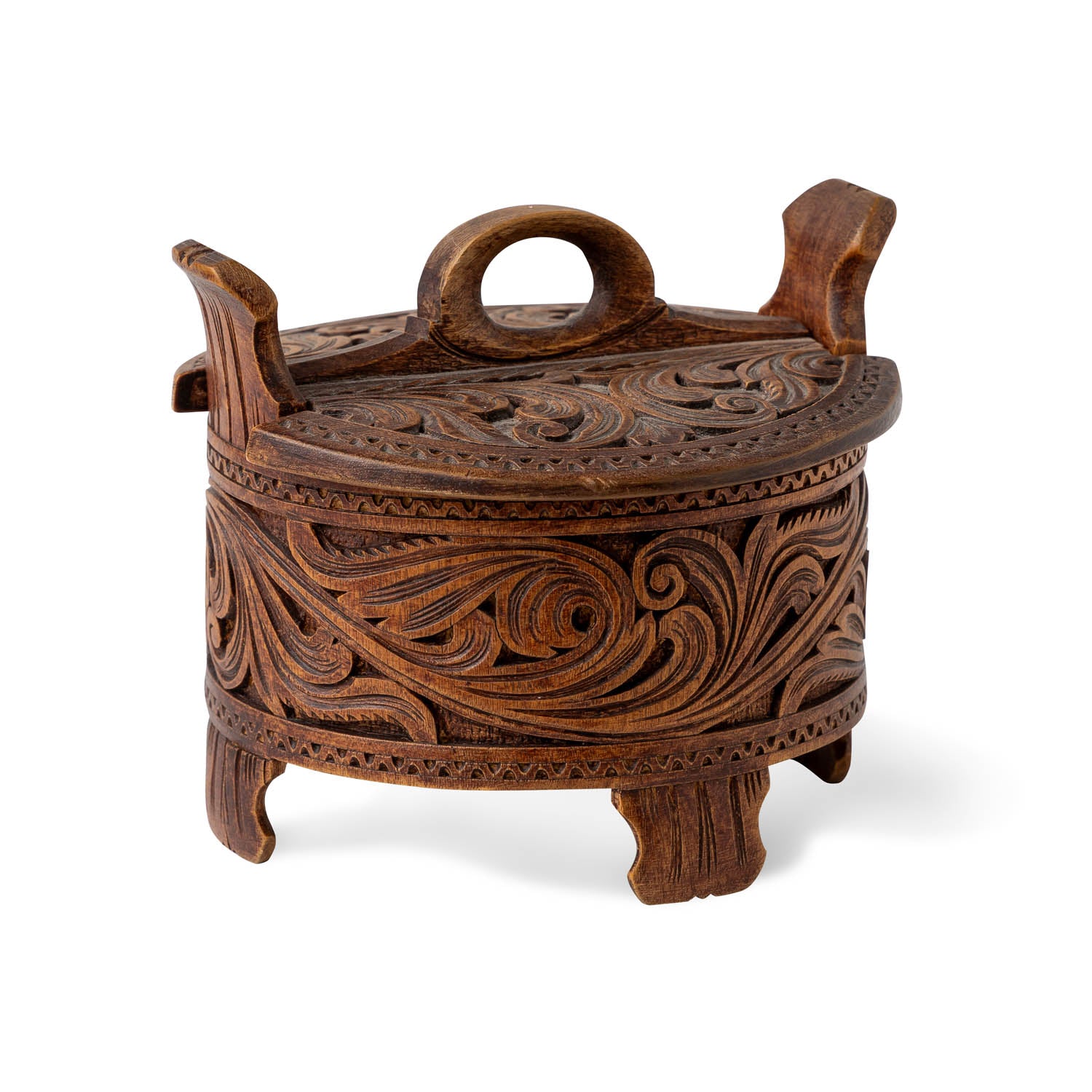 Acanthus Carved Scandinavian Porridge Box, 20th C. Eleish Van Breems Home