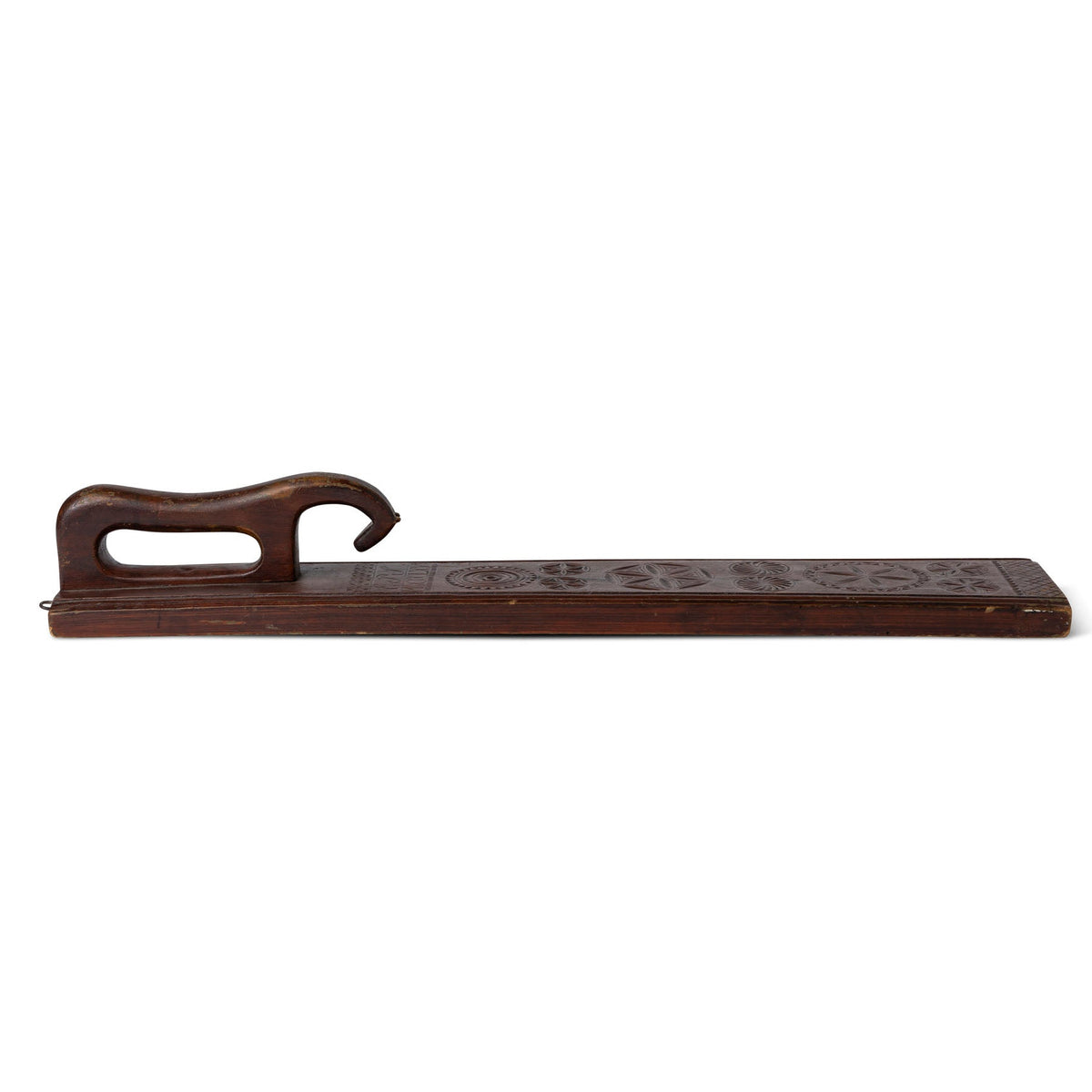 19th C. Norwegian Carved Mangle Board Dated 1866 With Horse Handle Eleish Van Breems Home