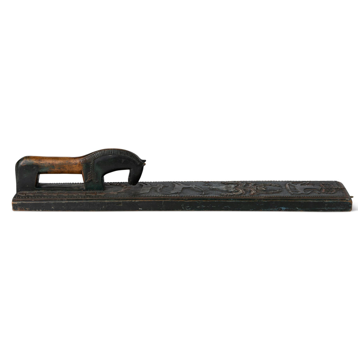 19th Century ceremonial mangle board with an exquisite carved horse handle Eleish Van Breems Home