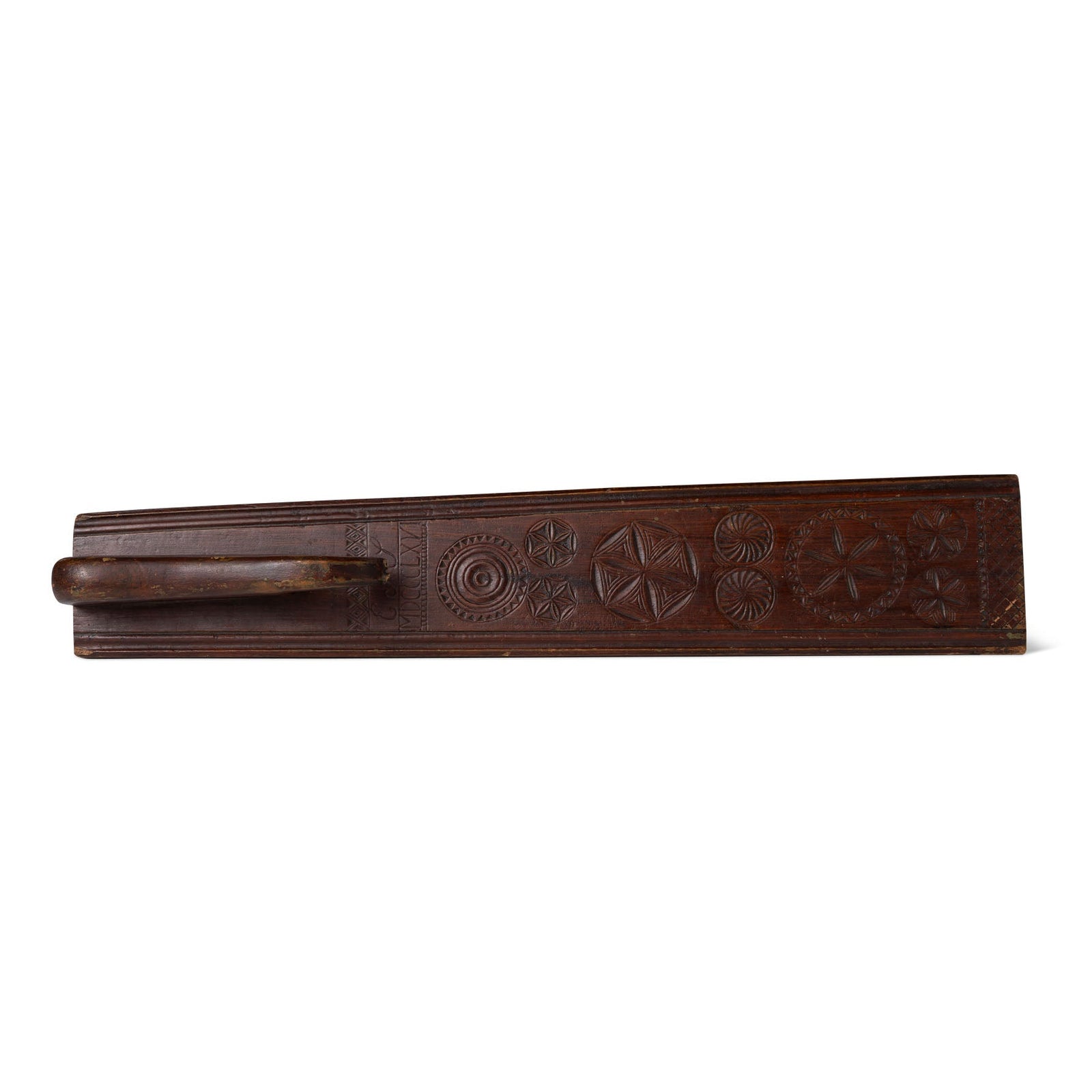19thC. Norwegian Carved Mangle Board Dated 1866 w/ Horse Handle Eleish Van Breems Home