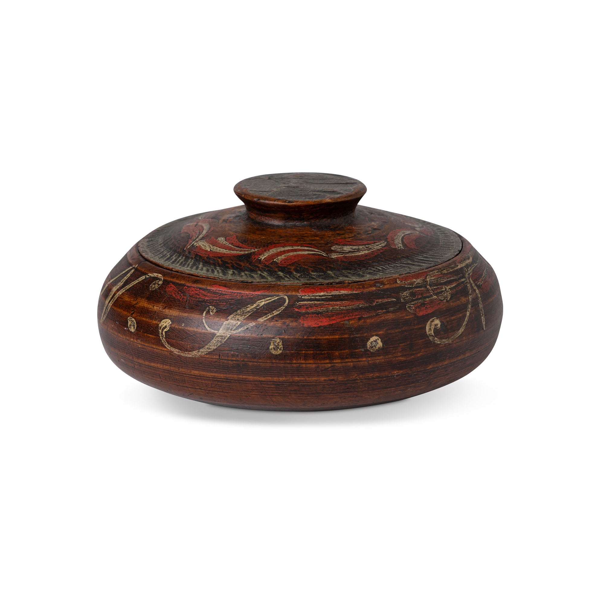 Painted Pine Round Norwegian Keepsake Box with lid. Initials A.N.S. Dated 1832 Eleish Van Breems Home