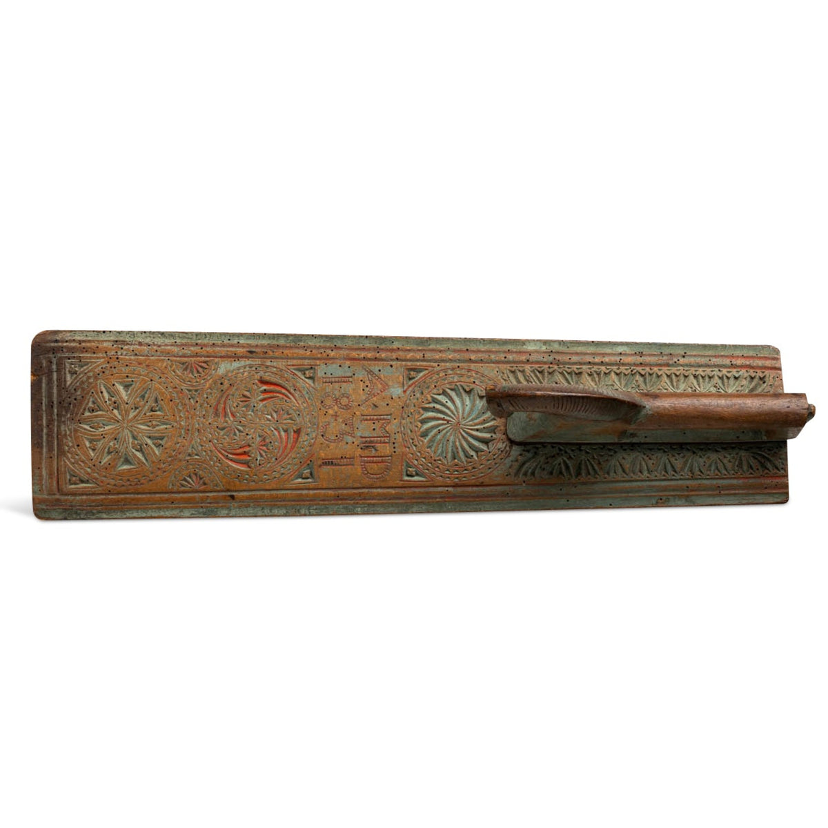 19th c. Norwegian Carved Painted Mangle Board Dated 1831 Eleish Van Breems Home