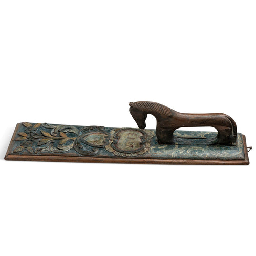 19th C Norwegian Mangle Board With Carved Horse Handle