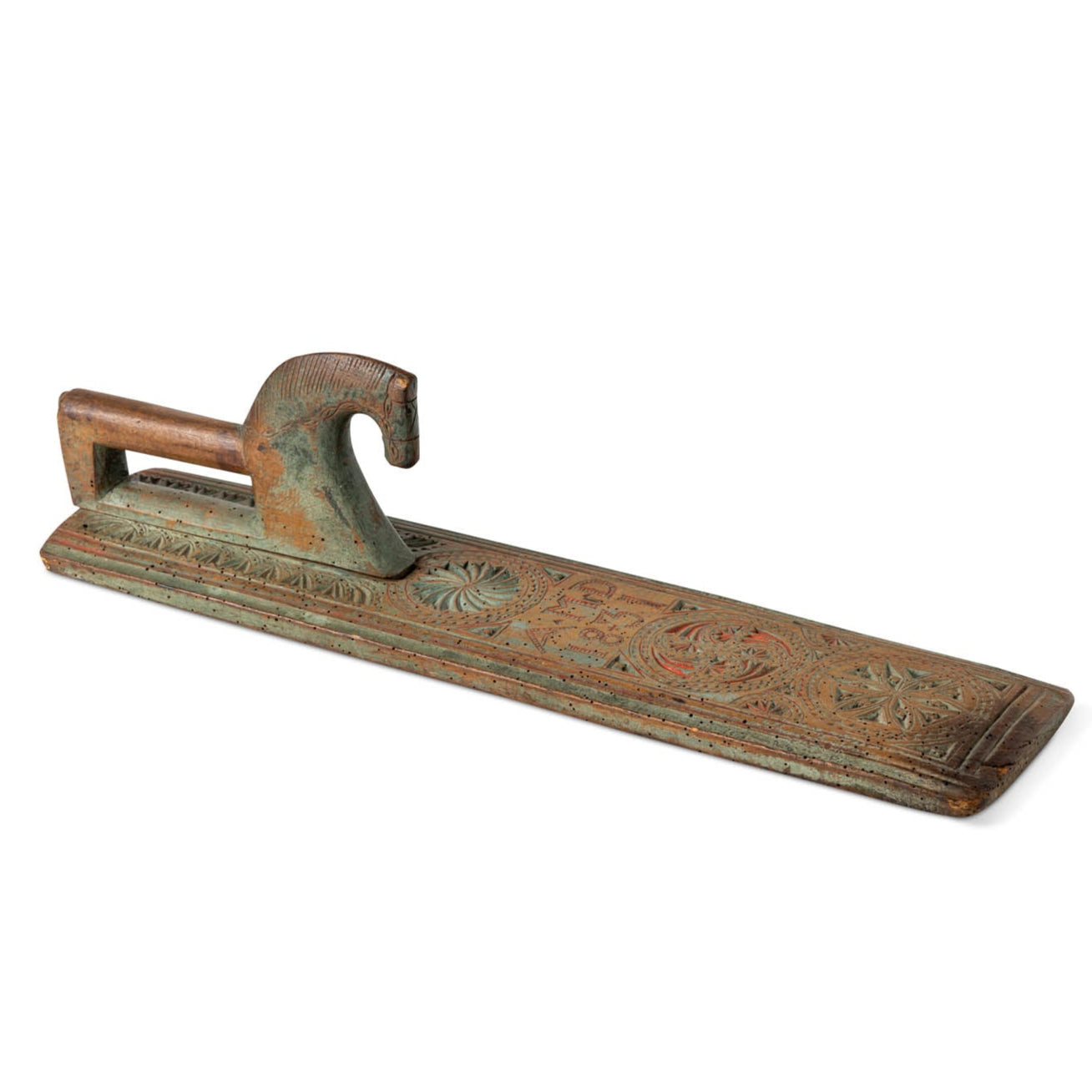 19th c. Norwegian Carved Painted Mangle Board Dated 1831 Eleish Van Breems Home