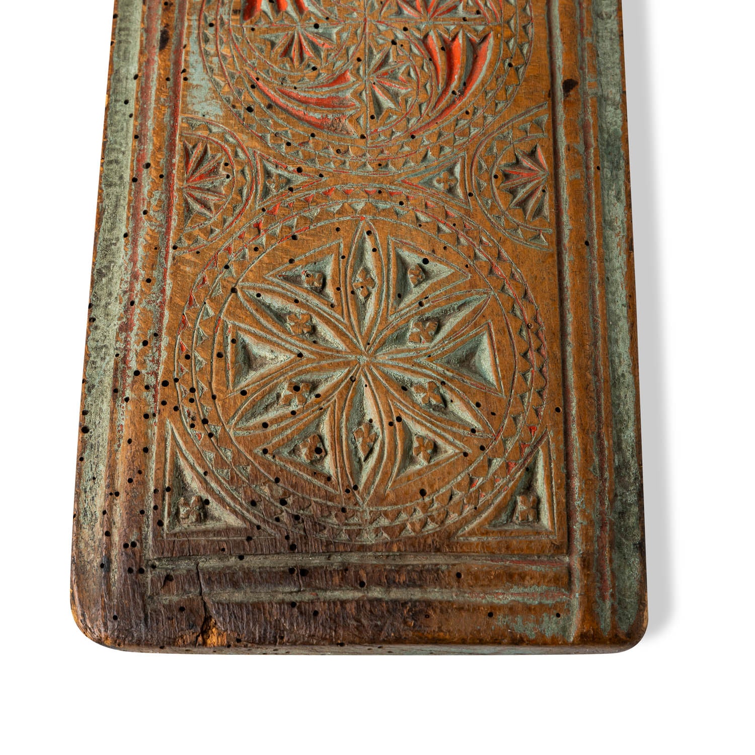 19th c. Norwegian Carved Painted Mangle Board Dated 1831 Eleish Van Breems Home