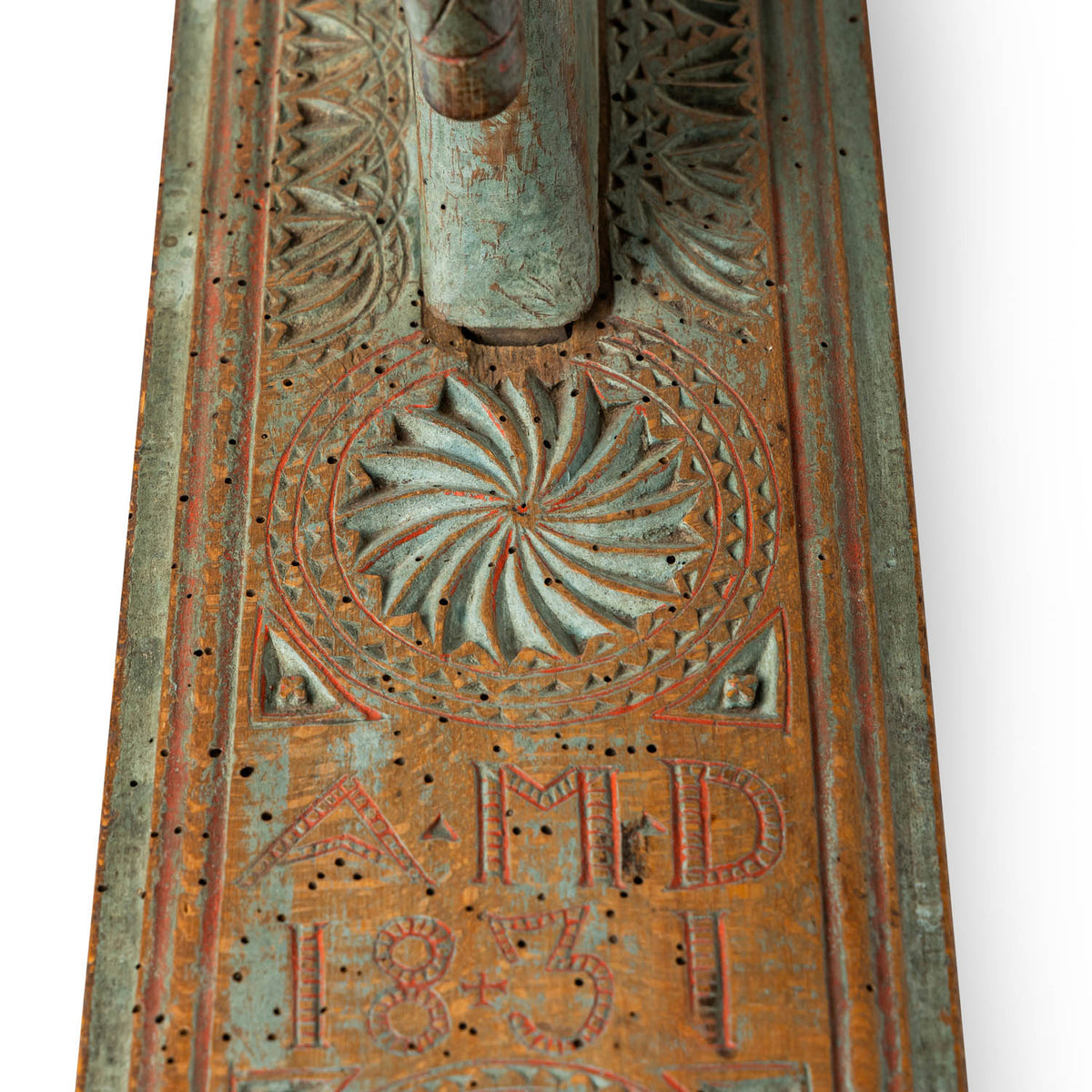 19th c. Norwegian Carved Painted Mangle Board Dated 1831 Eleish Van Breems Home