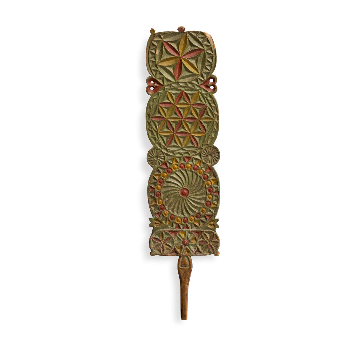 Scandinavian Carved &amp; Painted Distaff Painted Green Eleish Van Breems Home