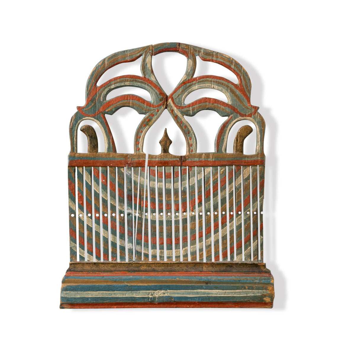 19thc. Norwegian Original Painted &amp; Carved Pine Tape Loom. Eleish Van Breems Home