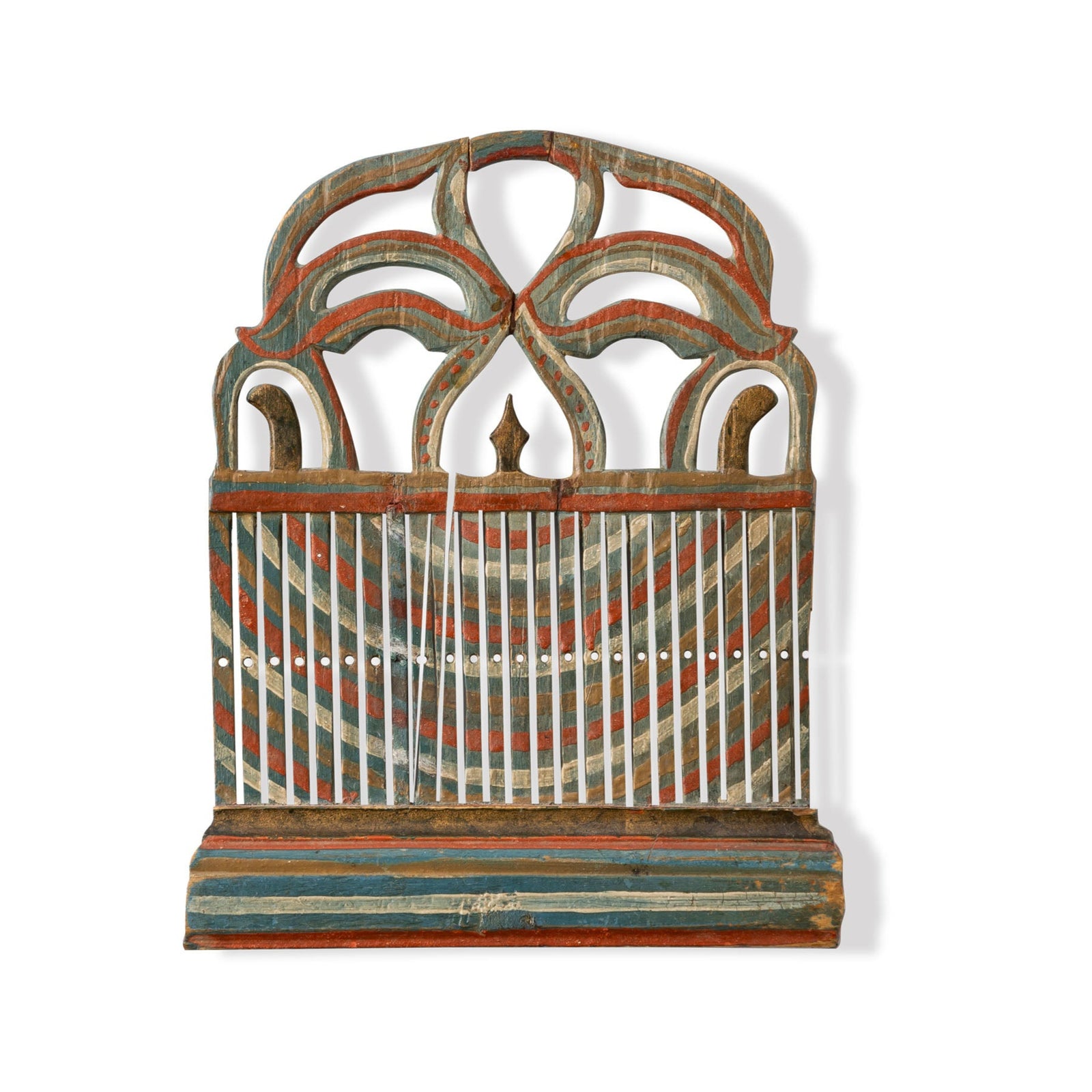 19thc. Norwegian Original Painted & Carved Pine Tape Loom. Eleish Van Breems Home