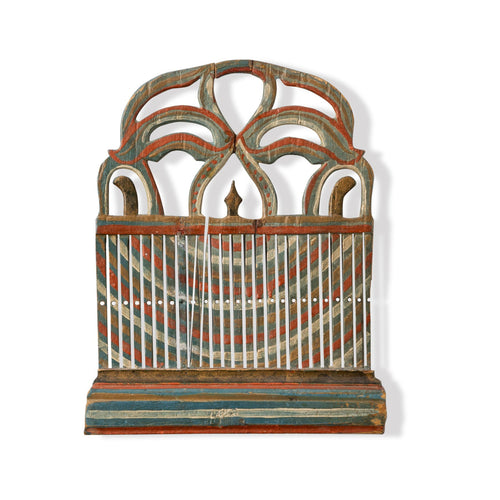 19thc. Norwegian Original Painted & Carved Pine Tape Loom.