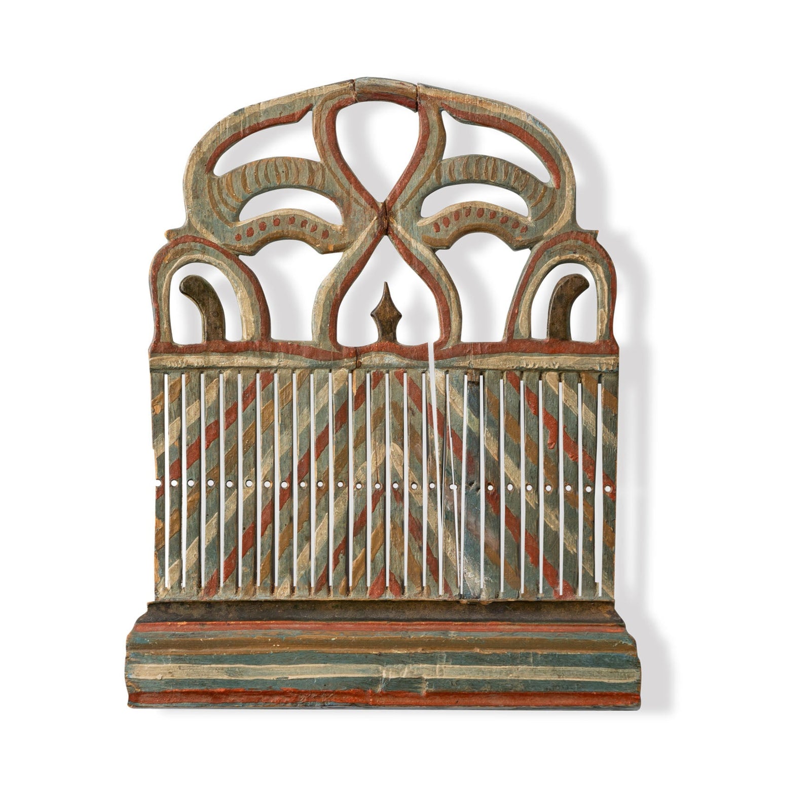 19thc. Norwegian Original Painted & Carved Pine Tape Loom. Eleish Van Breems Home