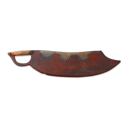 19th C. Norwegian Original Red Painted Pine Scutching Knife.