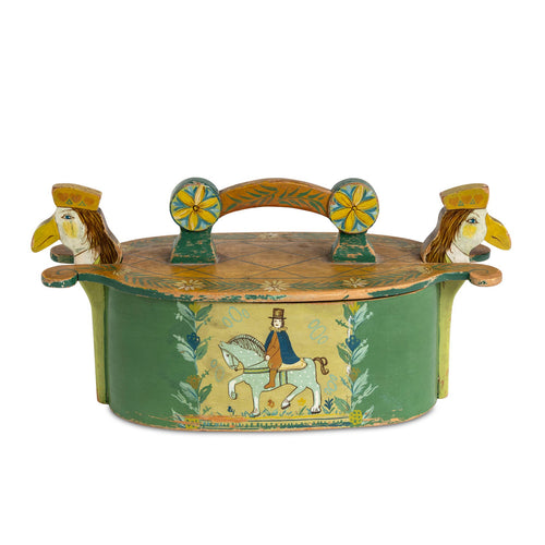 19th C Norwegian Tine Box with Painted Horse and Rider